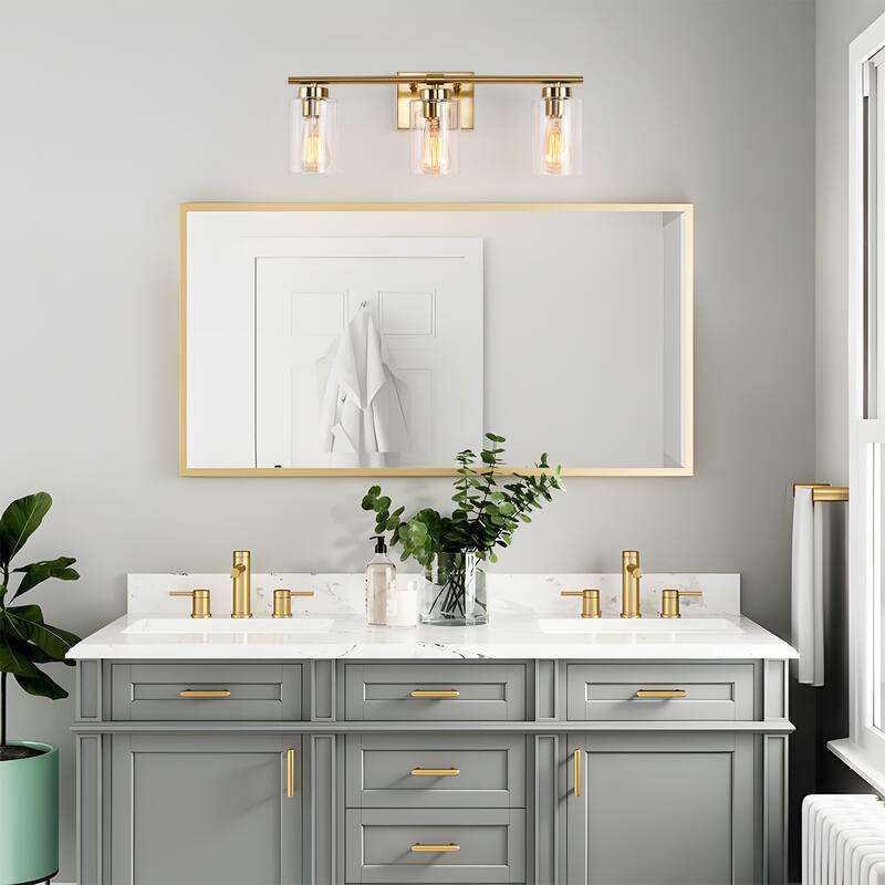 22.83 in. 3-Light Modern Wall Sconce Bathroom Vanity Light with Glass Shade