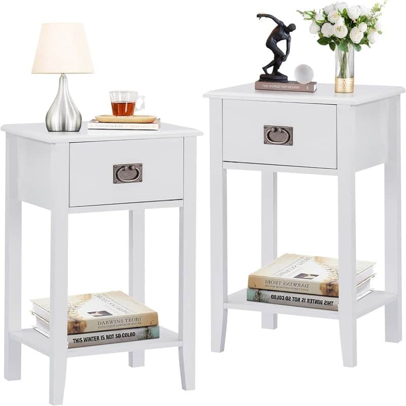 Nightstands Set of 2 Side End Table with Drawers for Bedroom - White
