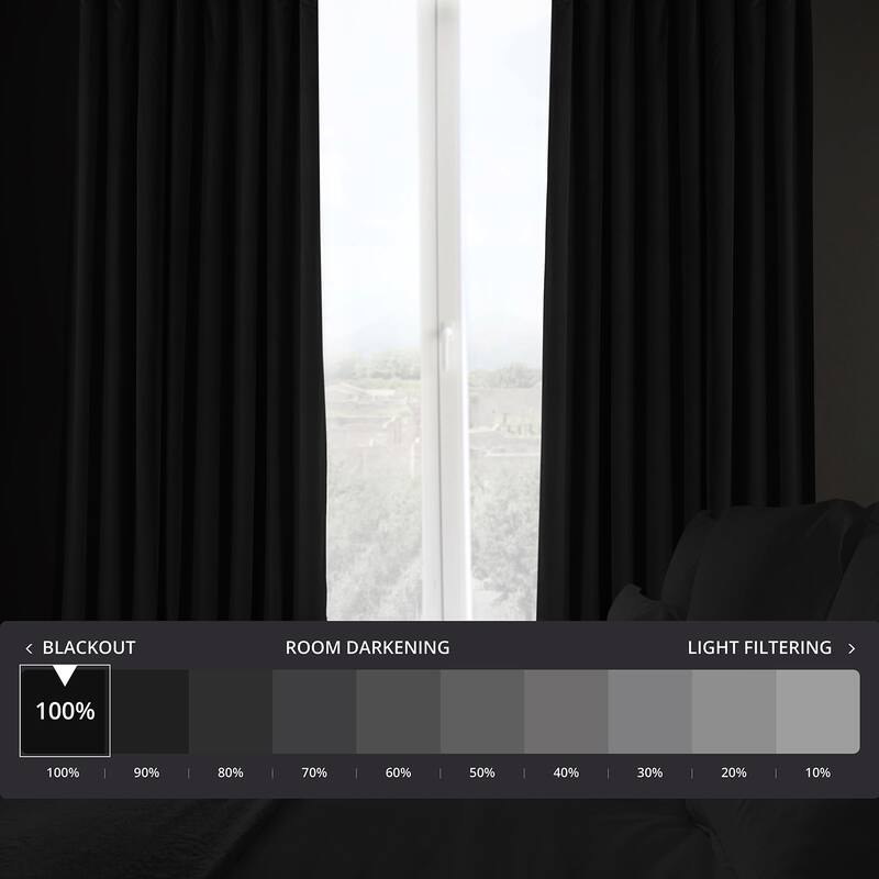 Exclusive Fabrics Signature Extra Wide Warm Black Velvet Blackout Curtain (1 Panel) - Luxurious Blackout Drapery