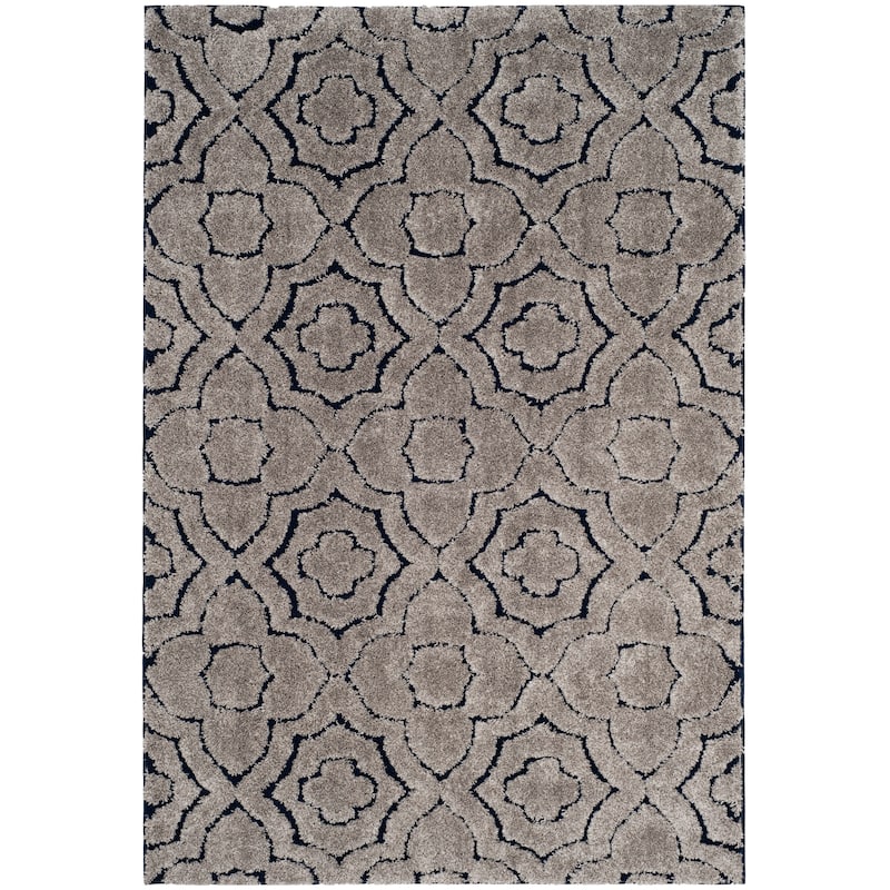 SAFAVIEH Memphis Shag Ibtisam 1.2-inch Thick Rug - 6'7" Square - Taupe/Blue