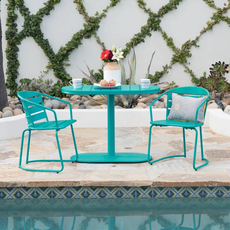 3-Piece Outdoor Iron Bistro Dining Set with 2 Chairs and Oval Table
