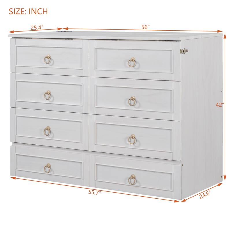 Space-Saving Full Size Murphy Bed with Storage Drawers, White