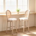29.53-inch Linen Upholstered Bar Stools, Set of 2 with Rattan Back ...