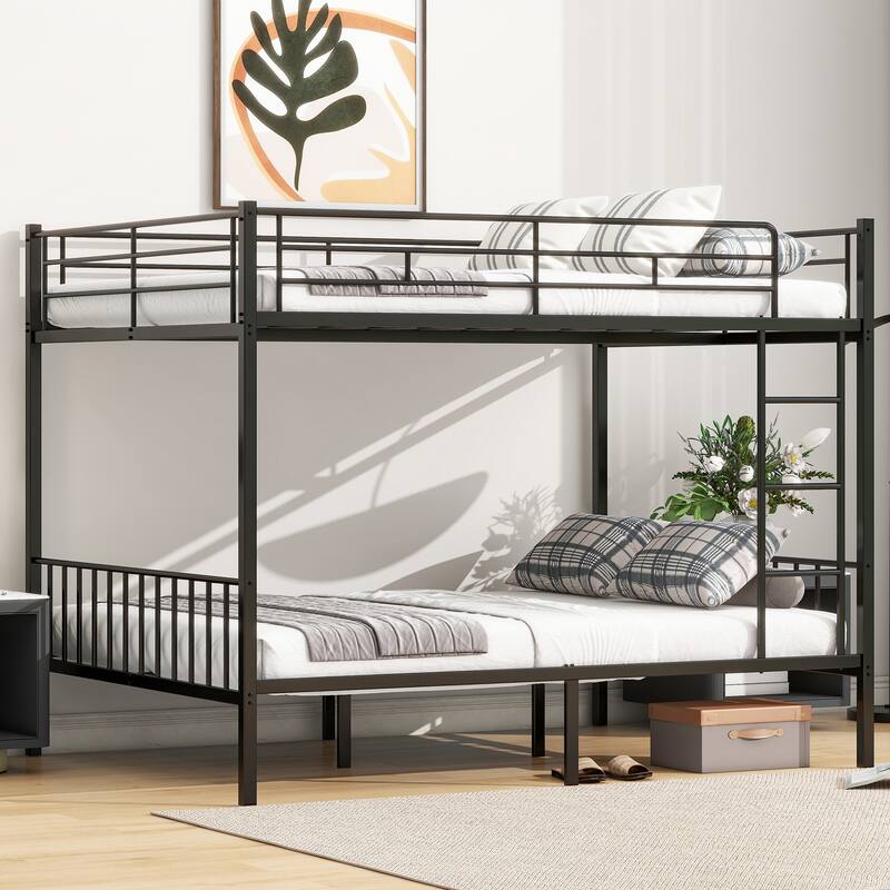 Various Sizes Metal Bunk Beds Frame with Ladder and High Guardrail, Heavy Duty Metal Bunk Beds🛍️🛒