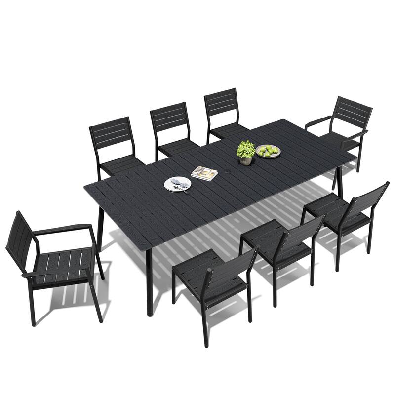 7/9-Piece Furniture Set Outdoor Patio Aluminum Dining Table and Stackable Chairs - Set of 9 - Black