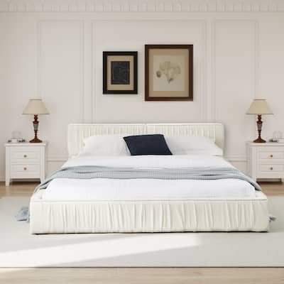 Queen Size Upholstered Bed Frame Chenille Platform Bed with Headboard and Solid Frame