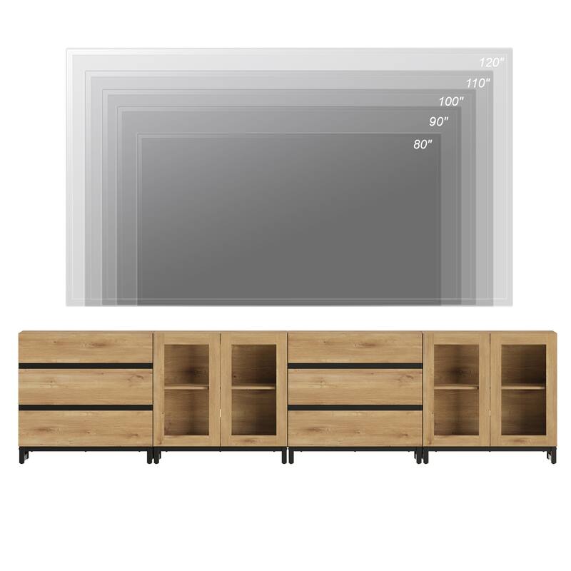 4 in 1 TV Stand for 120" TVs, Console with Glass Doors & 6 Drawers, Entertainment Center