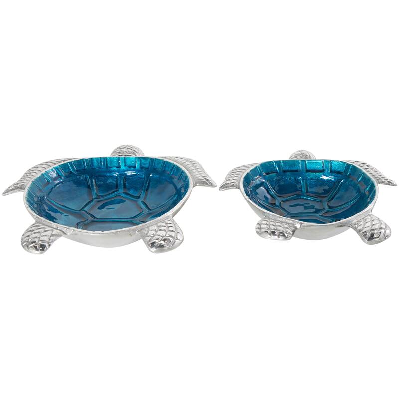 Aluminum Metal Enameled Turtle Decorative Bowl with Silver Metal Exterior (Set of 2)