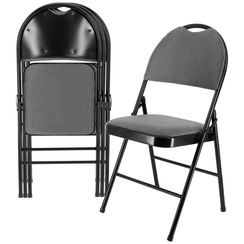 4 Piece Metal Folding Chair with Padded Seats and Top Handle in Gray