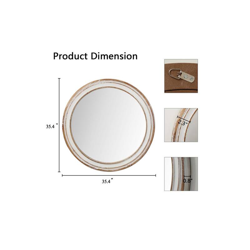 35.4 Inch Round Wood Mirror