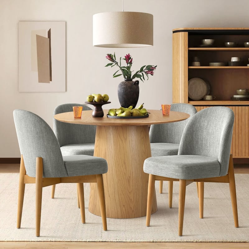Modern Linen-Blend Parsons Dining Chairs with Solid Wood Legs - Grey-4-piece - Set of 4