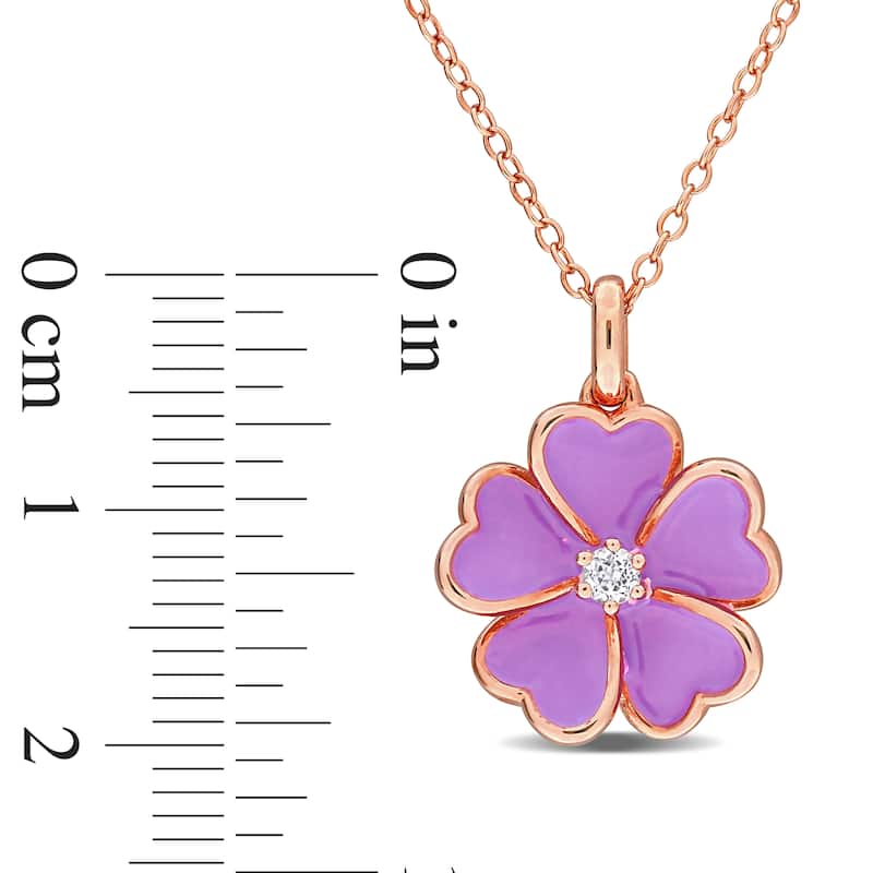 Miadora 1/10ct TGW White Topaz Purple Enamel Flower Necklace in Rose Plated Sterling Silver-17 in