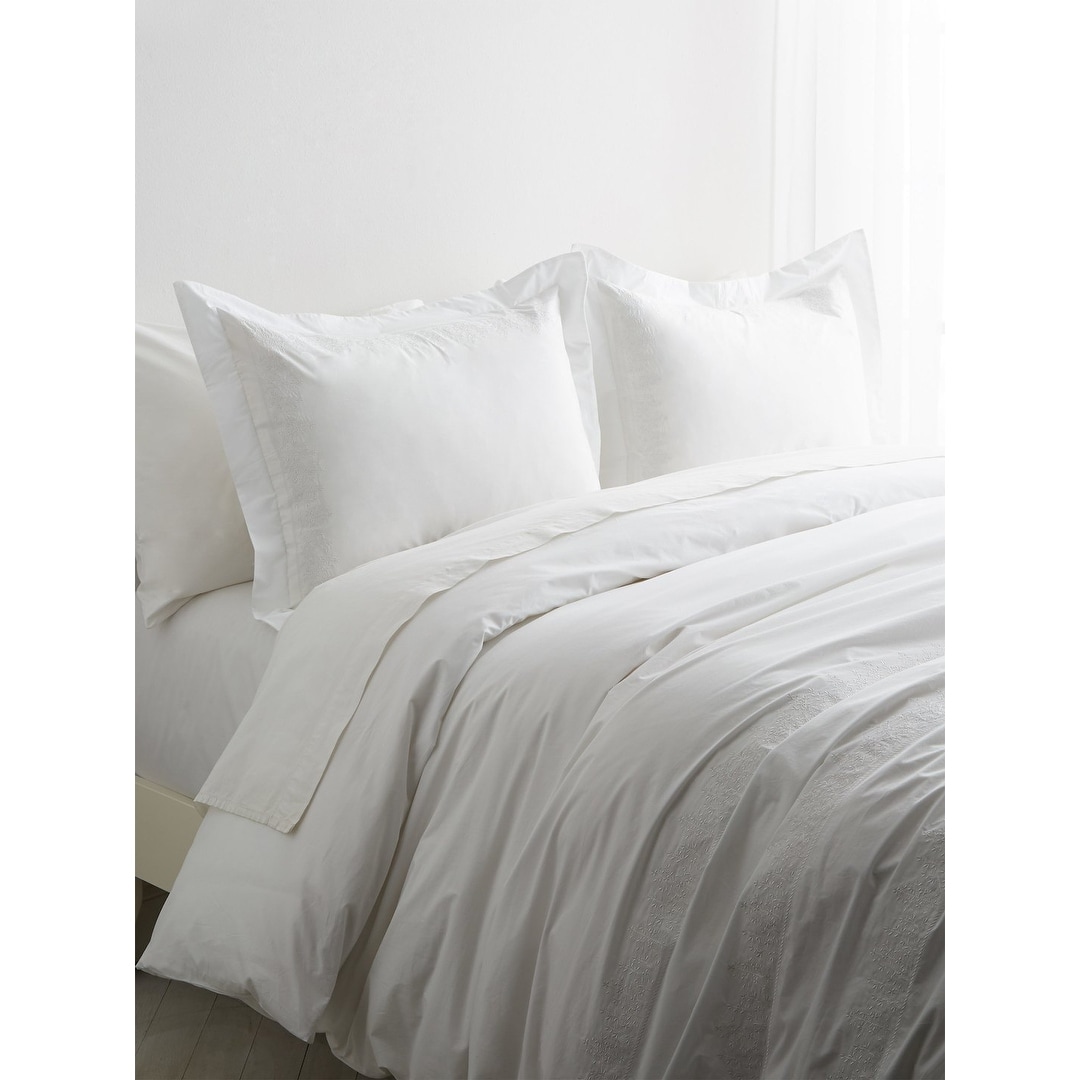 Leaf Stone Embroidery Percale Cotton Duvet Sets