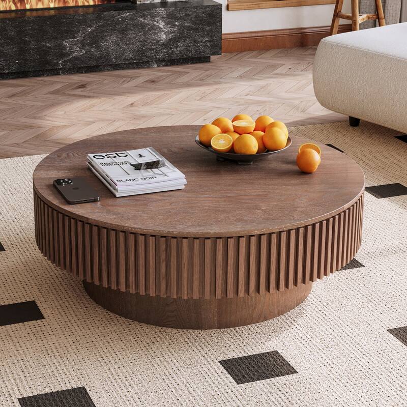39.37" Round Coffee Table with Storage Solid Wood Veneered Modern Coffee Table Accent Tea Table for Living Room, Bedroom