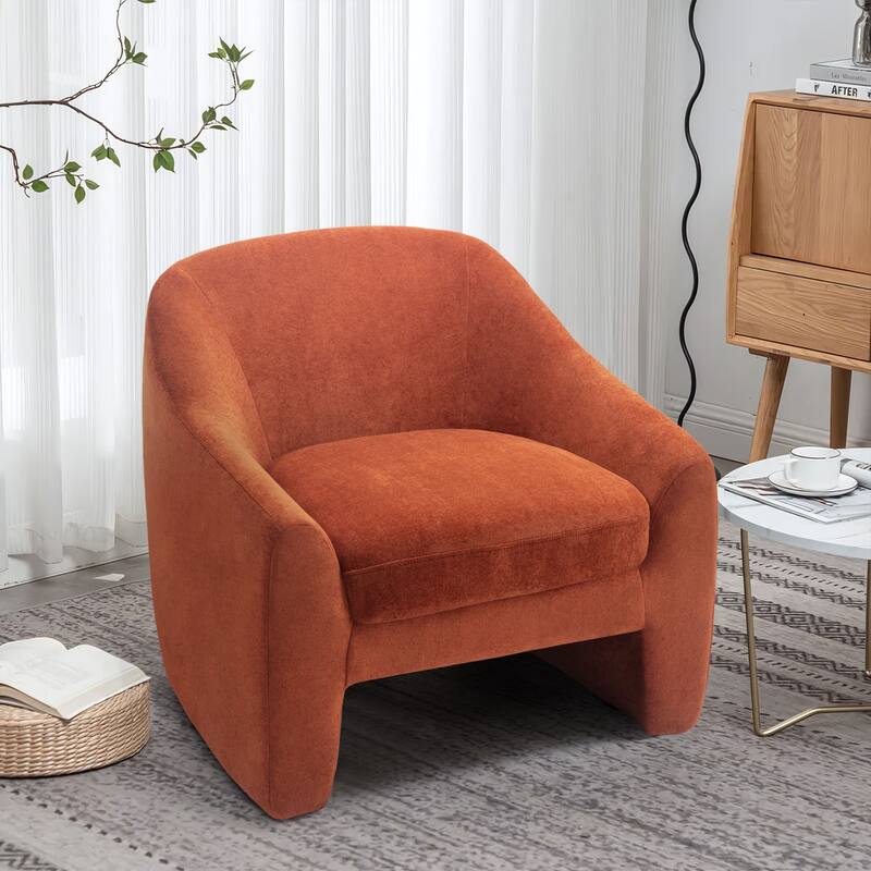 Nordic-style Upholstered Barrel Chair - Chenille - Terra