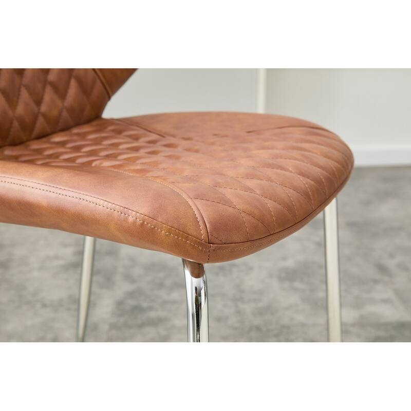 Set of 4, Oil Waxed Leather Dining Chairs with Diamond-Tufted Back