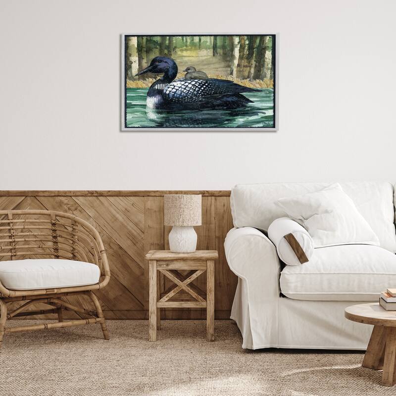 Stupell Loon with Baby on Lake Framed Giclee Art Design By Paul Brent