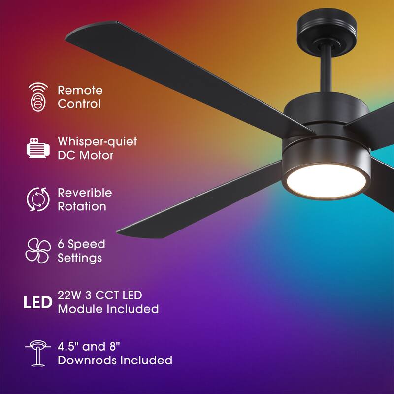 52" Black/ Distressed Brass Smart Dimmable RGB Ceiling Fan with Remote and App Control