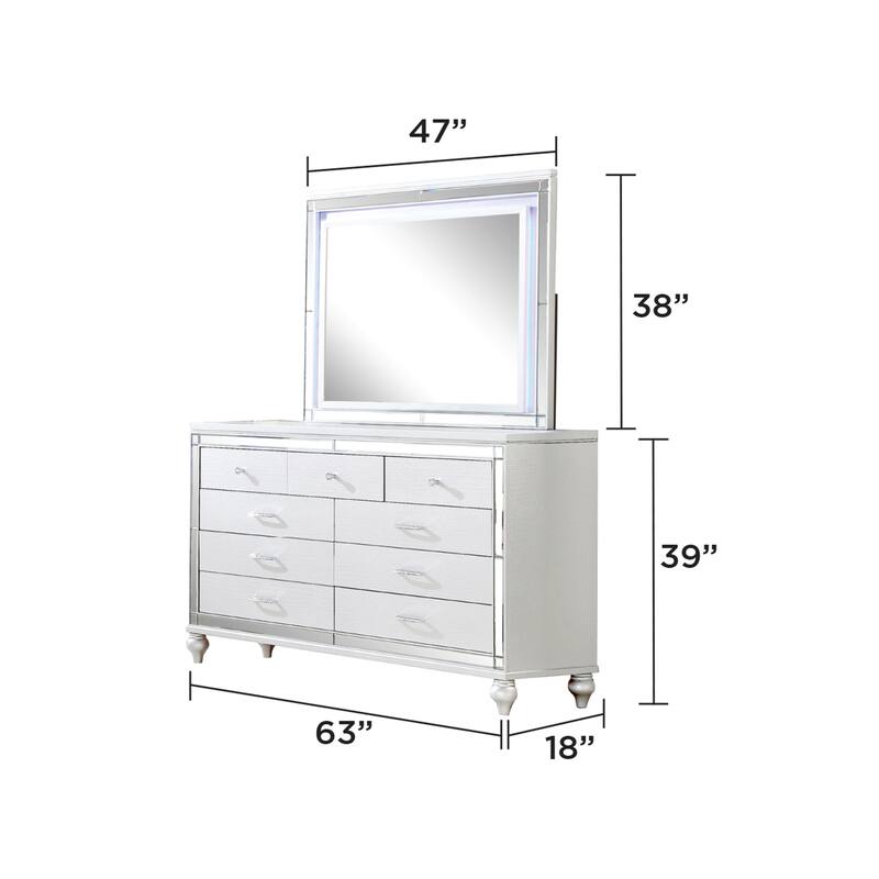 Sterling 4PC/5PC Contemporary Bedroom Set with Mirror Accents and LED Enhancements