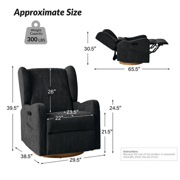 dimension image slide 1 of 4, HULALA HOME Remo Modern Electric Waterproof Nursery Swivel Glider Recliner with Built-in Nightlight and USB ports Set of 2