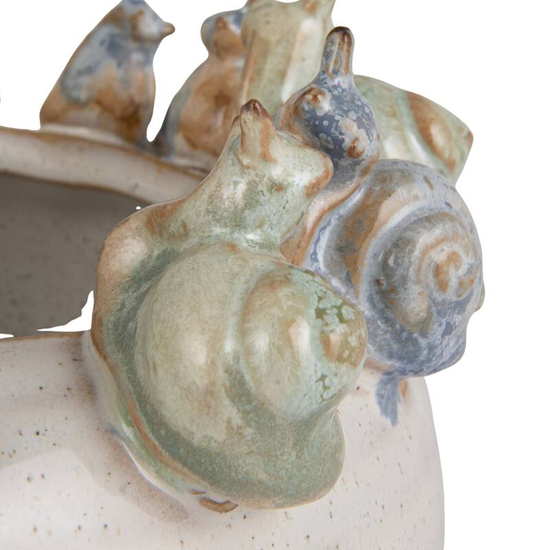 Stoneware Planter with 3D Snails on Rim in Reactive Speckled Glaze - 7.13"L x 6.88"W x 6.13"H
