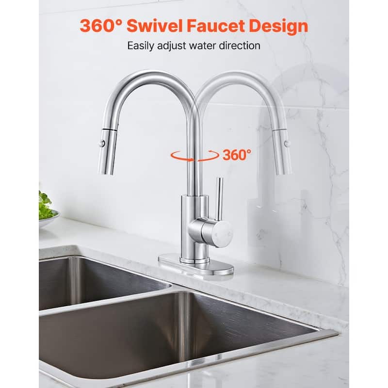 Silver Single-Handle Kitchen Faucet with Pull-Down Sprayer and Dual Mode - 7.48 x 1.89 x 14.17 inch