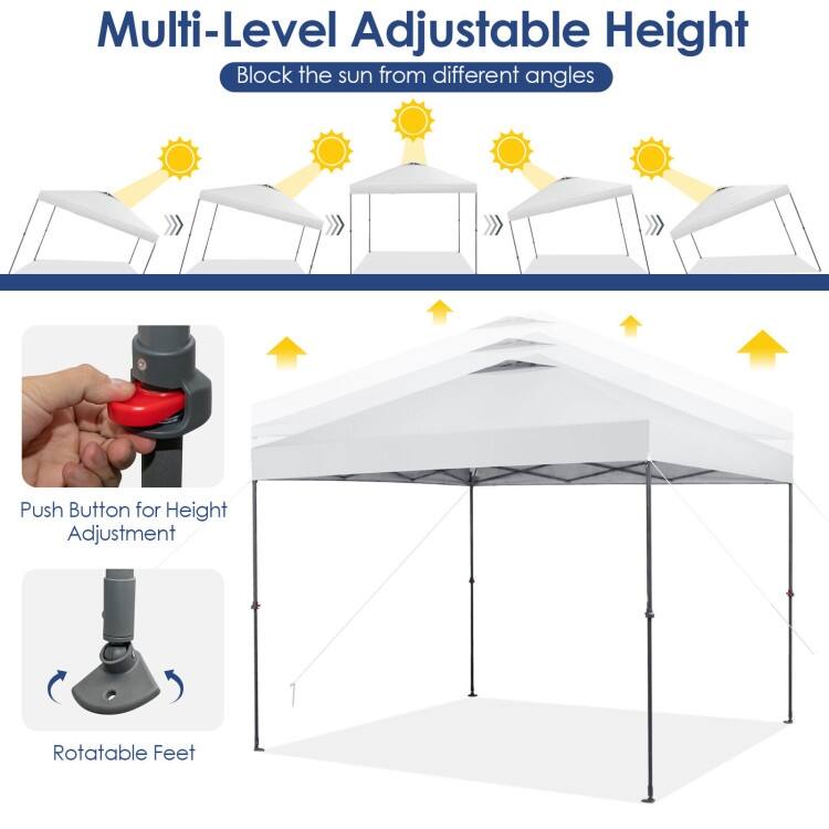10 x 10 Feet Foldable Outdoor Instant Pop-up Canopy with Carry Bag - 10 x 10 x 6.3-9.4 ft