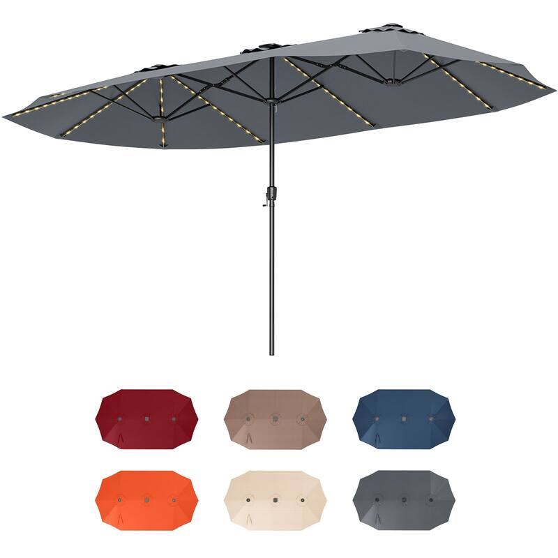 Extra Large 15.5 Feet Double-Sided Patio Umbrella with Solar LED Lights and Crank Outdoor Shade (Umbrella Only)
