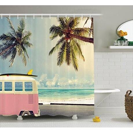 Shop Surf Decor Curtain Set Bathroom Accessories 69w X 70l Inches Overstock 20649138