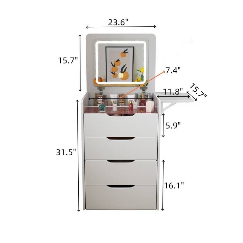 Makeup Vanity Desk with Hidden Panel,Charging Station,3-in-1 Vanity Set with 3 Drawers, Vanity