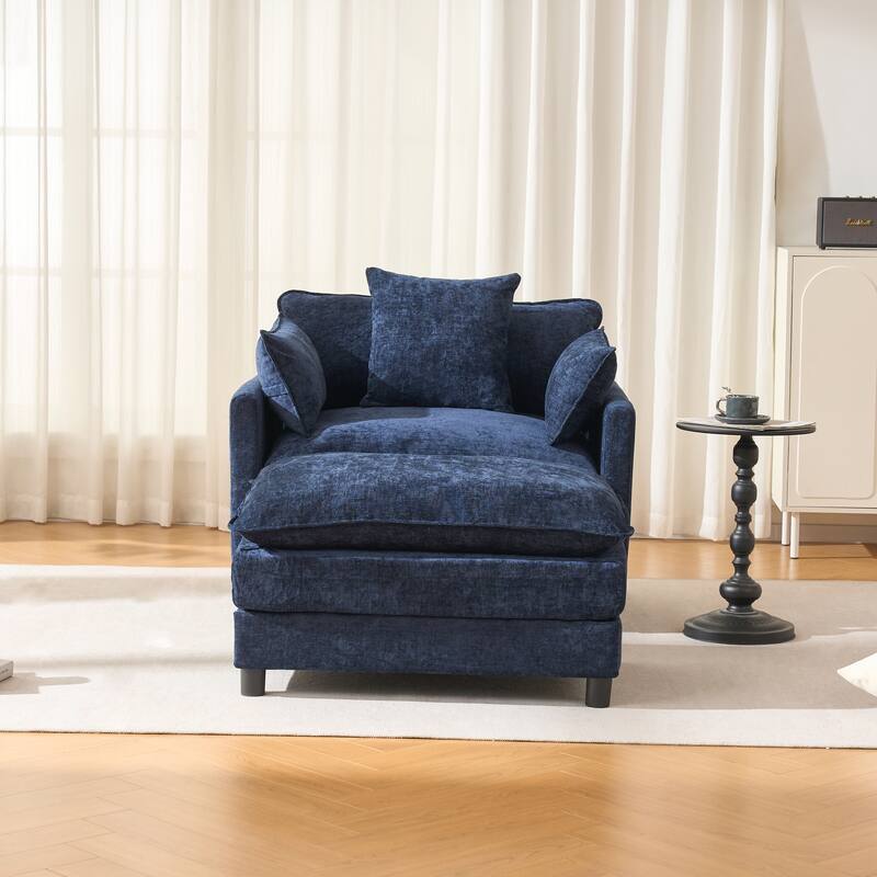 39.4" Chenille Accent Chair Club Chair with Ottoman, Living Room Chair Upholstered Armchair, Chaise Lounge Chair