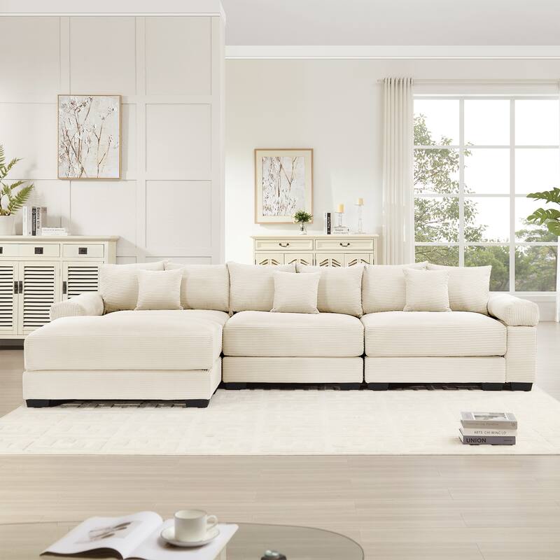 Oversized Corduroy Cloud Modular Sofa with Throw Pillows