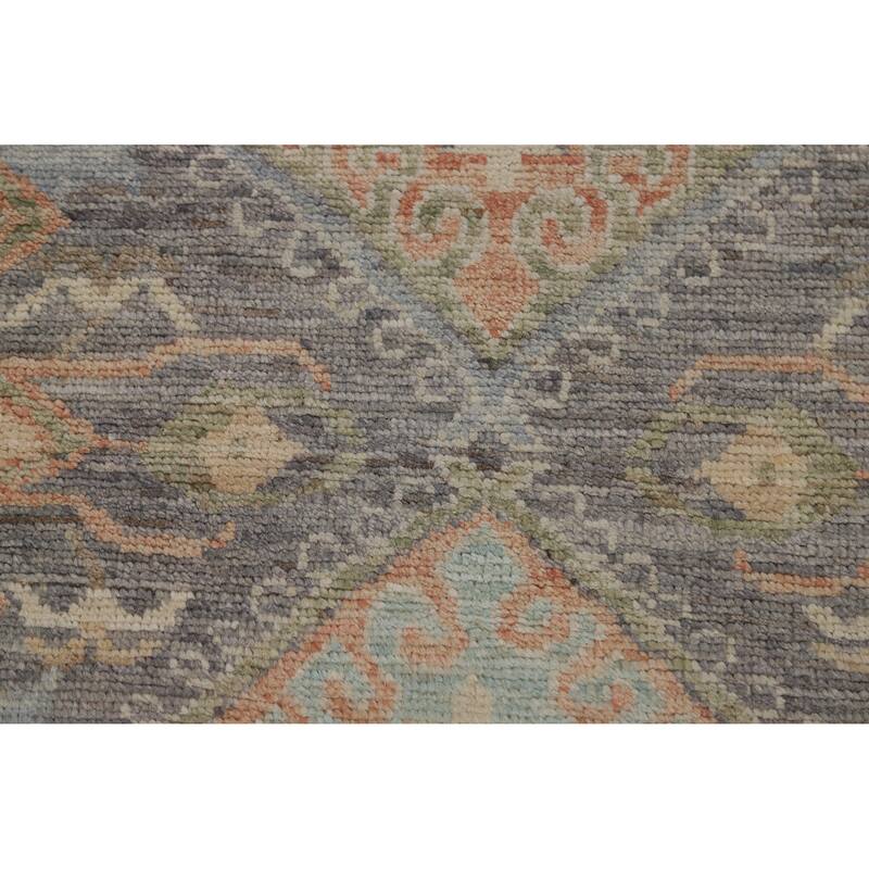 Hand Knotted Oriental 100% Wool Carpet Transitional Geometric Greys & Charcoal Oushak Area Rug - 6' 3'' X 2' 8''
