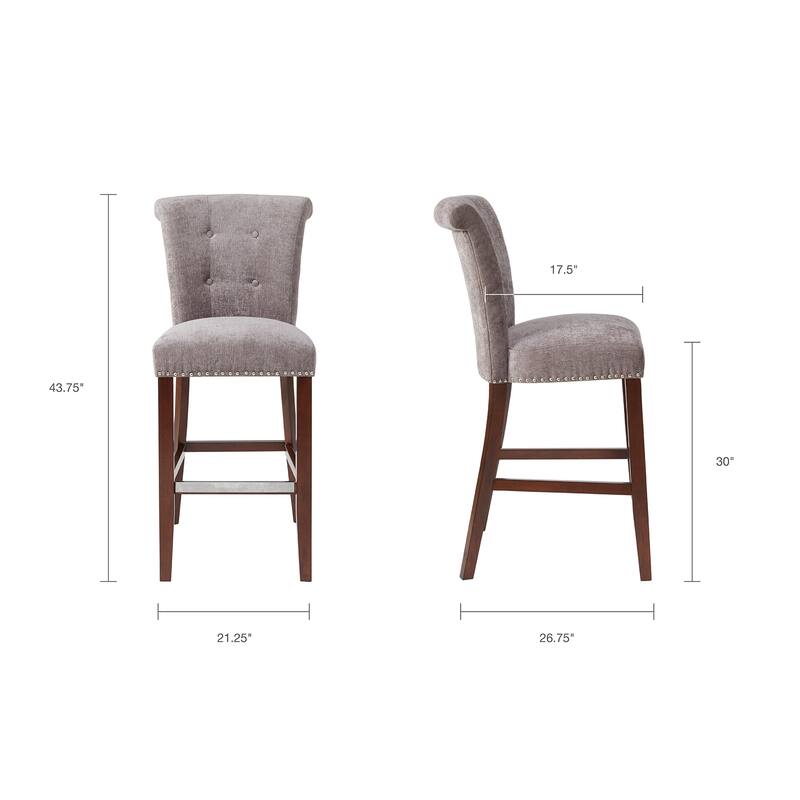 Sophisticated Button Tufted Bar Stool with Silver Nail Heads, Easy Assembly