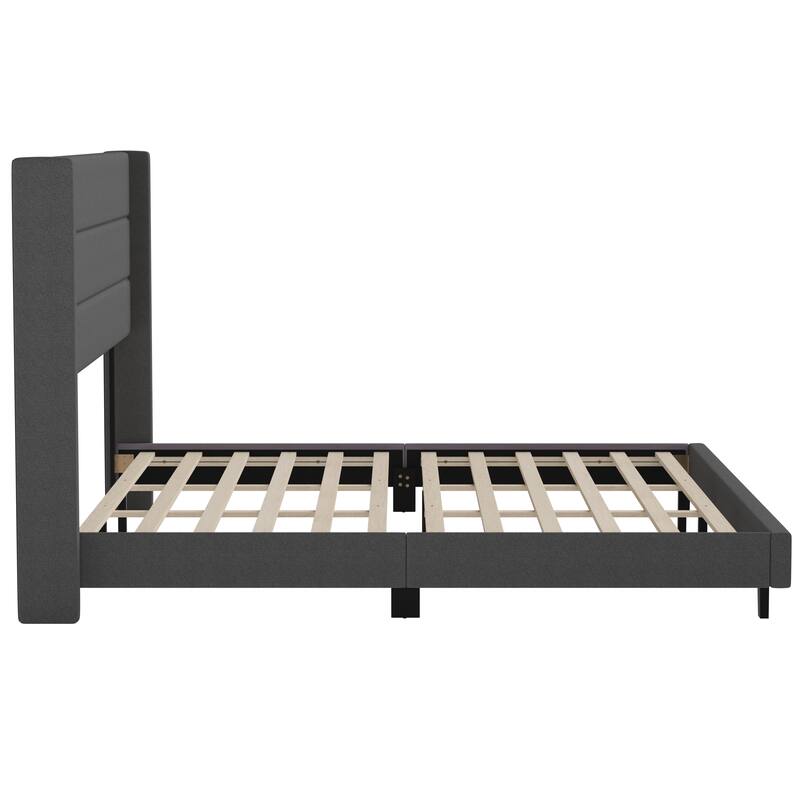 Upholstered Platform Bed with Wingback Headboard