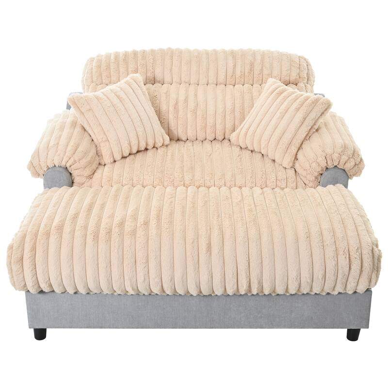 Roomfitters Chaise Lounge Sofa 65.25" Cloud Plush Upholstered Sofa Couch with Two Pillows, Cozy Living Room Furniture
