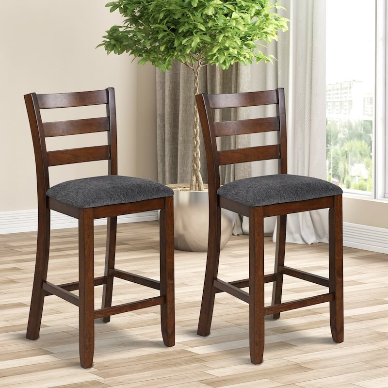 2Pcs Counter Height Chairs with Fabric Seat and Rubber Wood Legs - 17" x 18" x 39" (L x W x H)