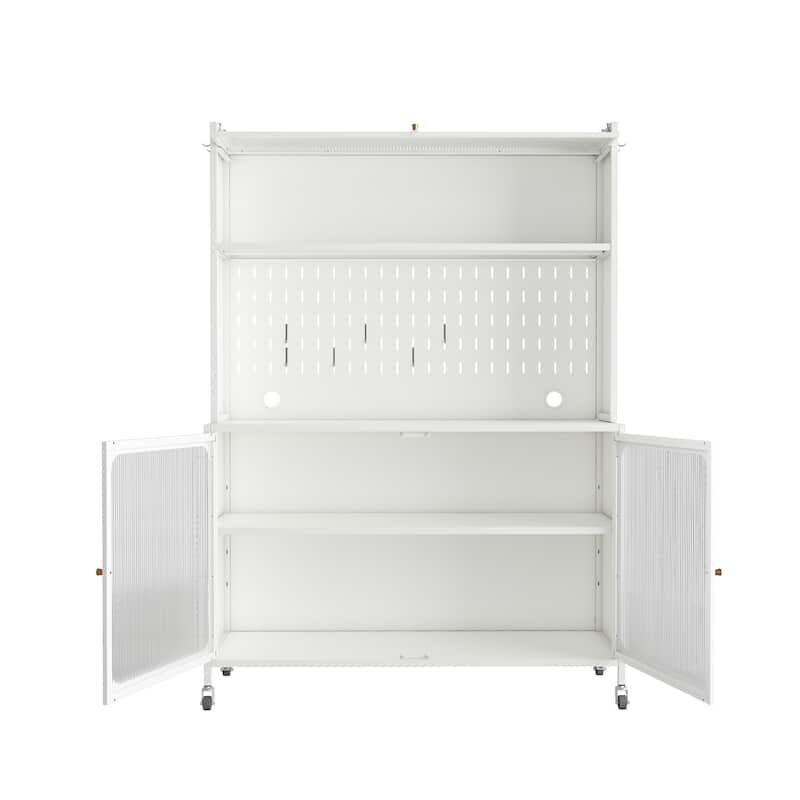 Kitchen Pantry Cabinet, Tall Storage Cabinet with Glass Doors & Adjustable Shelves, Cabinet Cupboard