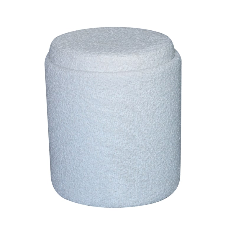 Boucle Tufted Round Storage Ottoman with Removable Tray Foot Stool - Ivory