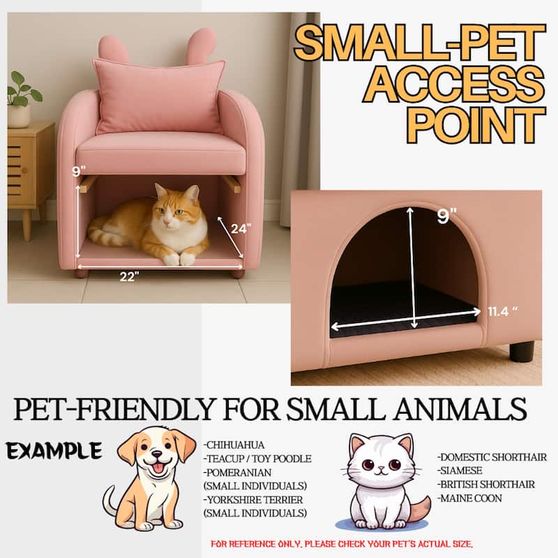Velvet Bunny-Ear Pet-Friendly Armchair with Built-in Cat & Dog Hideaway, Plush Dual-Use Sofa Chair