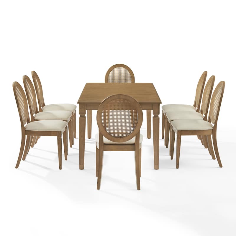 Crosley Katia 9Pc Dining Table Set For 8 Cane-Back Upholstered Chairs