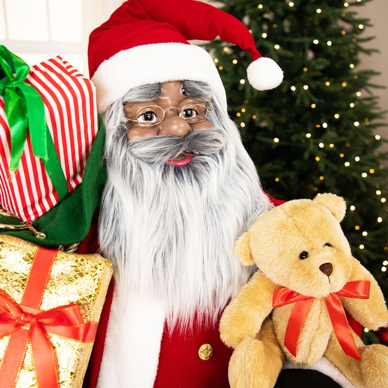 African American Standing Santa Claus with Presents Christmas Decoration - 5'