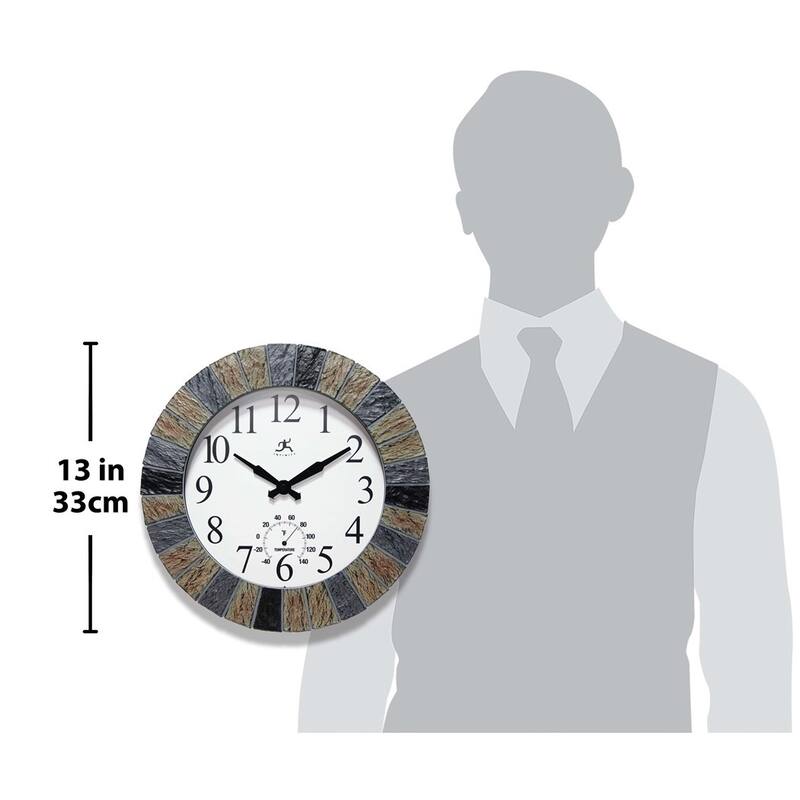 Curata Faux Slate Stone Indoor and Outdoor Wall Clock with Thermometer