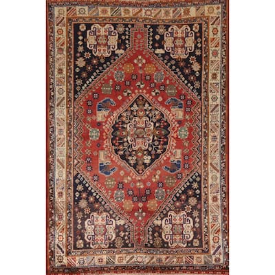 Vegetable Dye Shiraz Kashkoli Persian Vintage Rug Handmade Wool Carpet - 5'2"x 7'9"