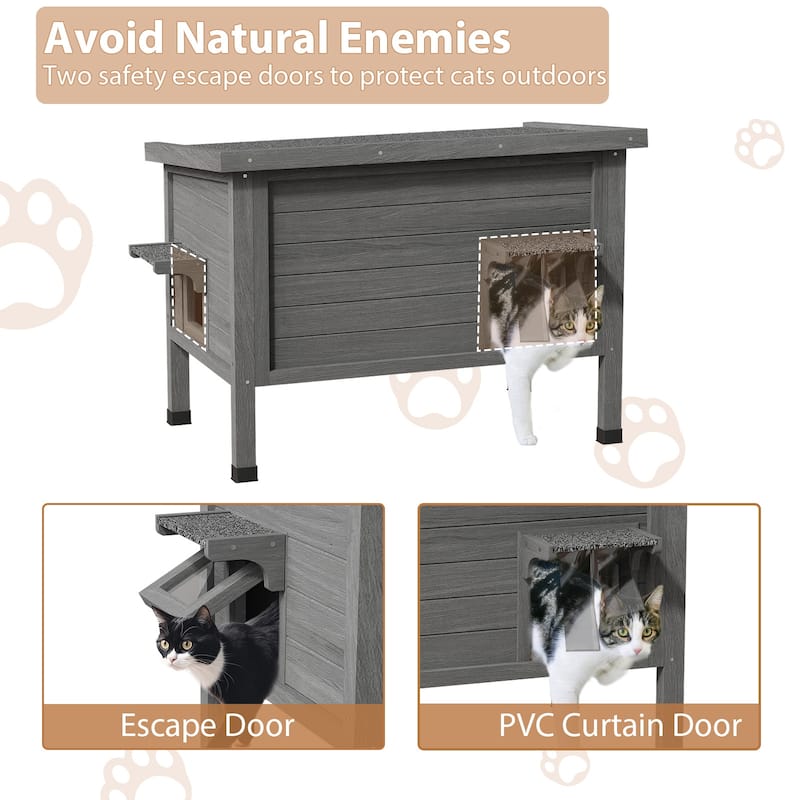 BOSSIN Outdoor Cat House Feral Cat-Shelter Cat Enclosure,100% Insulated All-Round Foam Weatherproof, Large Wooden Pet House