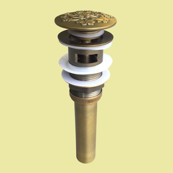 Shop Antique Brass Pop Up Sink Drain Decorative Carving On Sale