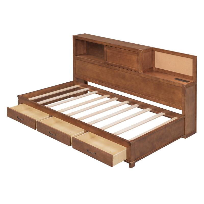 Versatile Wooden Daybed with 3 Storage Drawers,and USB Ports