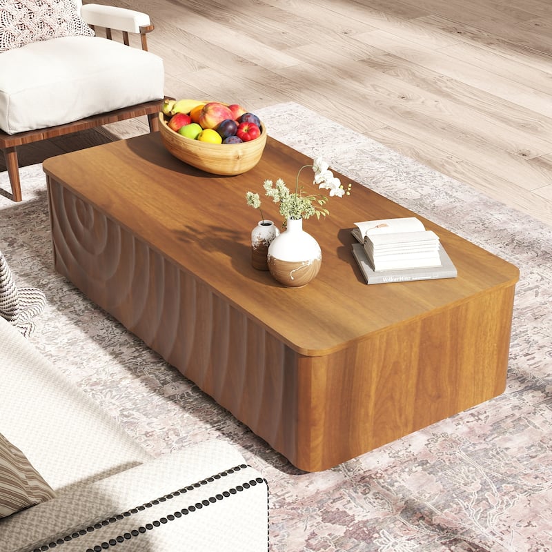 47"Rectangle Coffee Table With Storage Square Spiral Grain Coffee Tables Walnut For Living Room Coffee Table With 2 Drawers