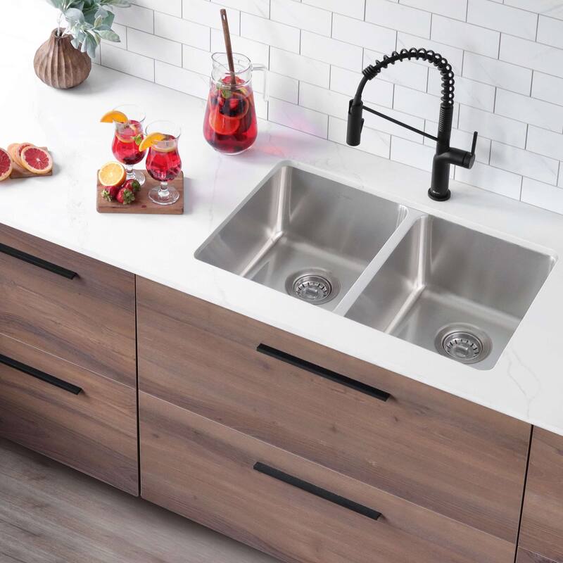 STYLISH 29 inch L x 18 inches W Double Bowl Undermount and Drop-in Stainless Steel Kitchen Sink - 29" x 18" x 8"