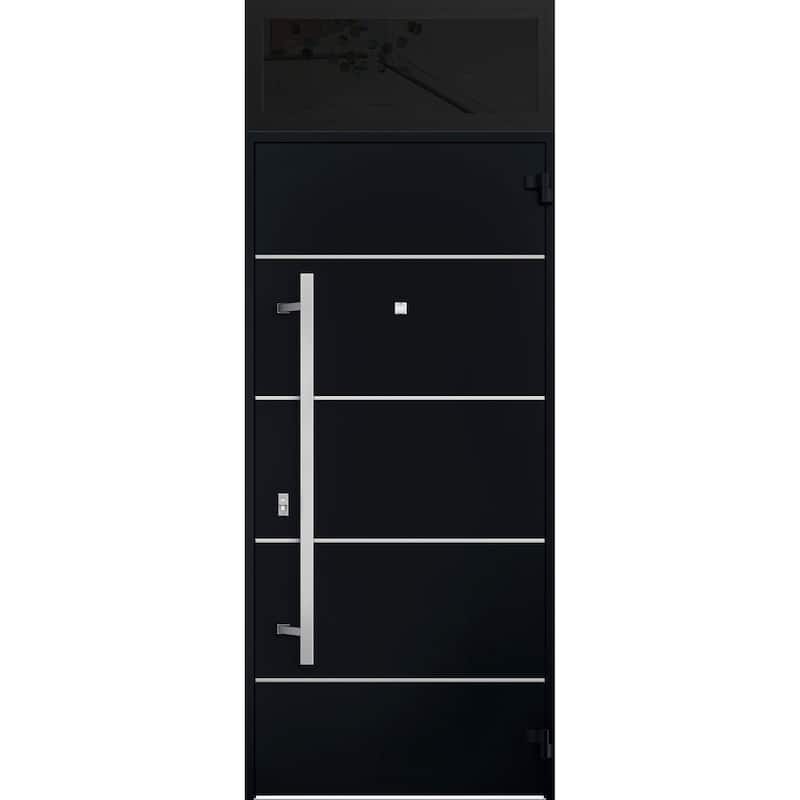 Front Prehung Steel Door 6083 Black Enamel Top Window Sidelite Stainless Inserts W36xH80+16 Lh I Bedroom Door Bathroom Door